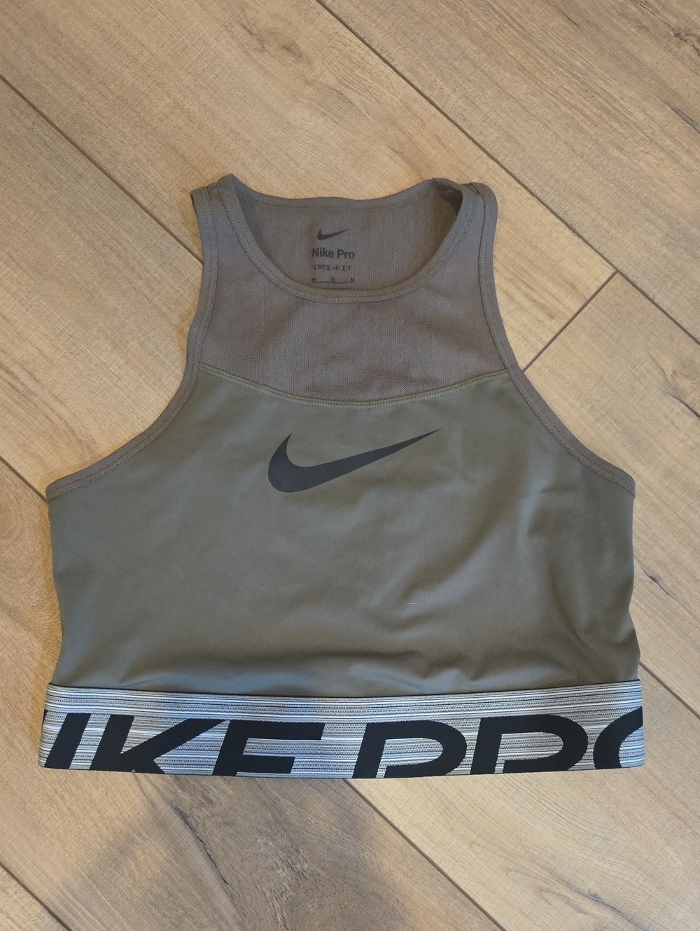 Nike Olive Green and Black Cropped Athletic Tank Size M